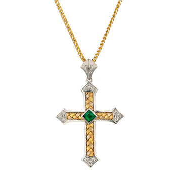 18k hand knitting yellow gold with emerald  necklace