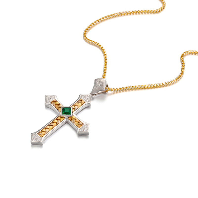 18k hand knitting yellow gold with emerald  necklace