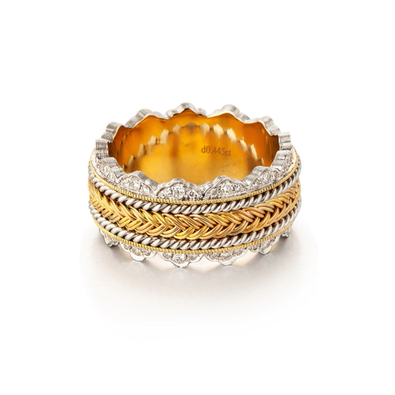 18k hand knitting yellow gold diamond ring