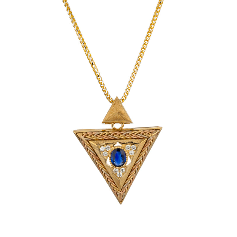 18k hand knitting yellow gold diamond with sapphire necklace