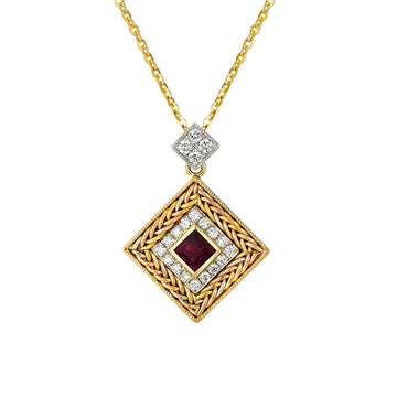 18k hand knitting yellow gold diamond with ruby necklace