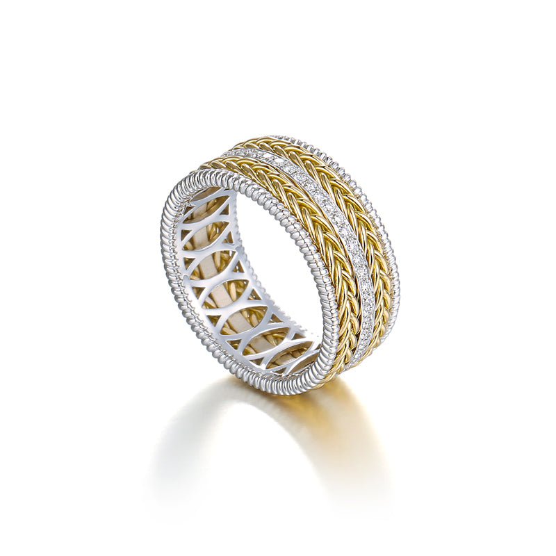 18k hand knitting yellow gold diamond  ring