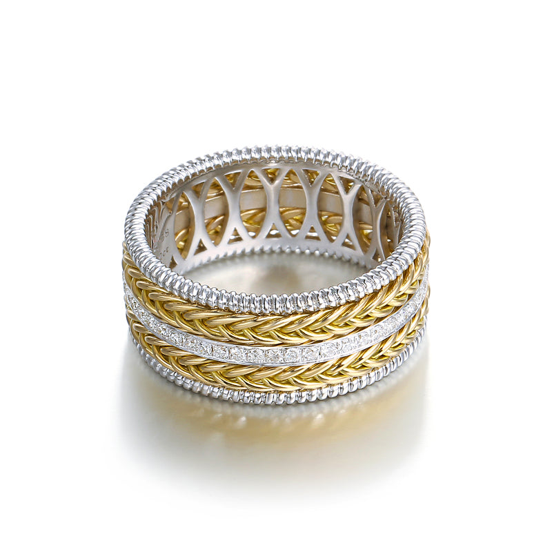 18k hand knitting yellow gold diamond  ring